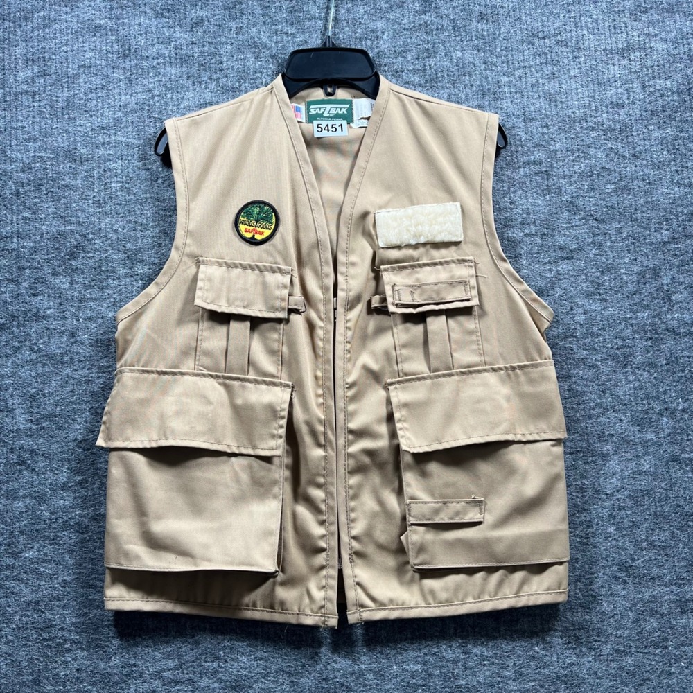 Vintage Saf-Bak Hunting Vest Tan Canvas Utility Game Pocket Made in USA Small